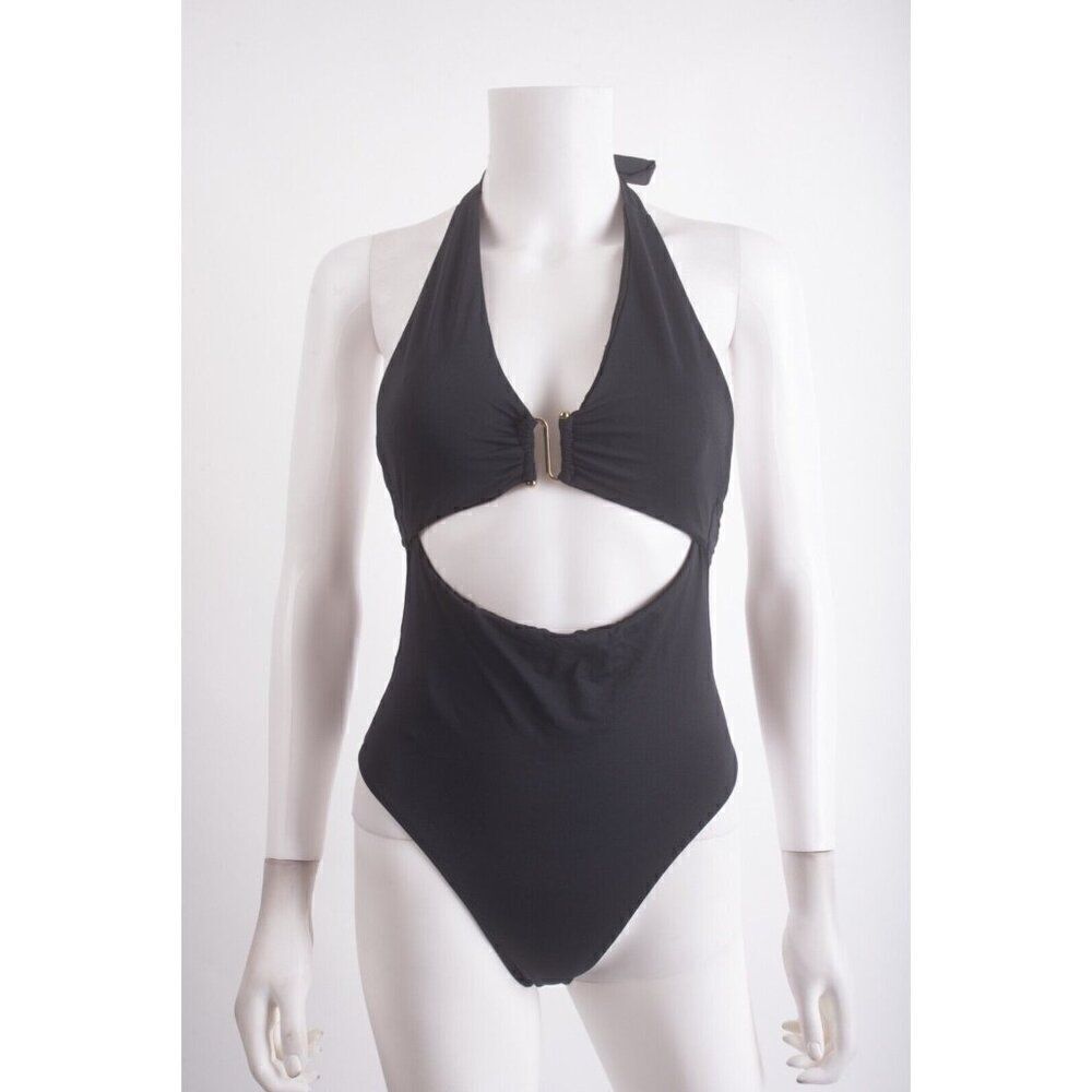 Zara Womens Swim Bathing Suit 1 Piece Black Halter Cut out S Small 2910/014 NWT